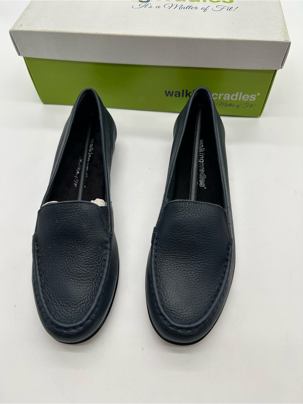 Walking Cradles Women's Navy Leather Slip-On Loafers With Pebble Texture 8.5